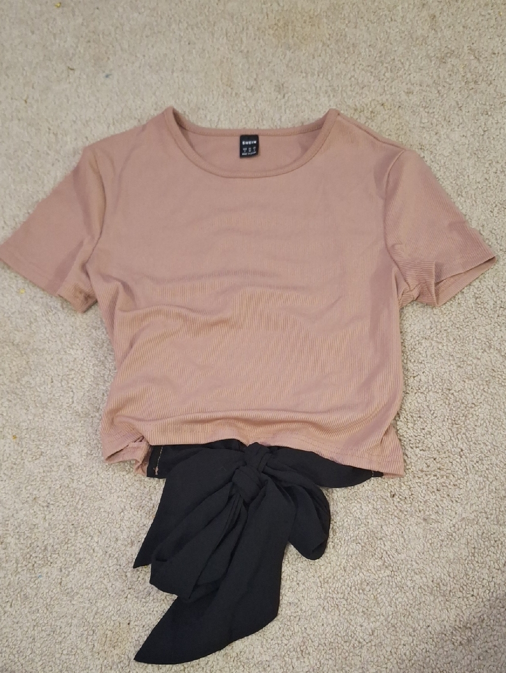 SHEIN Mauve Ribbed Tie-Front Crop Top with Black Sash